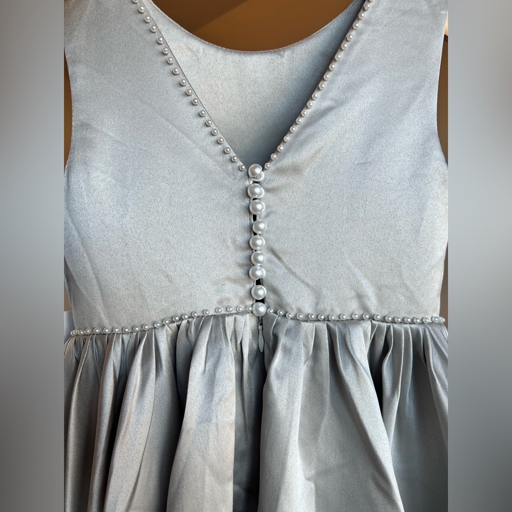 BABARONI Satin Flower Girl Dress - Silver - Picture 6 of 7
